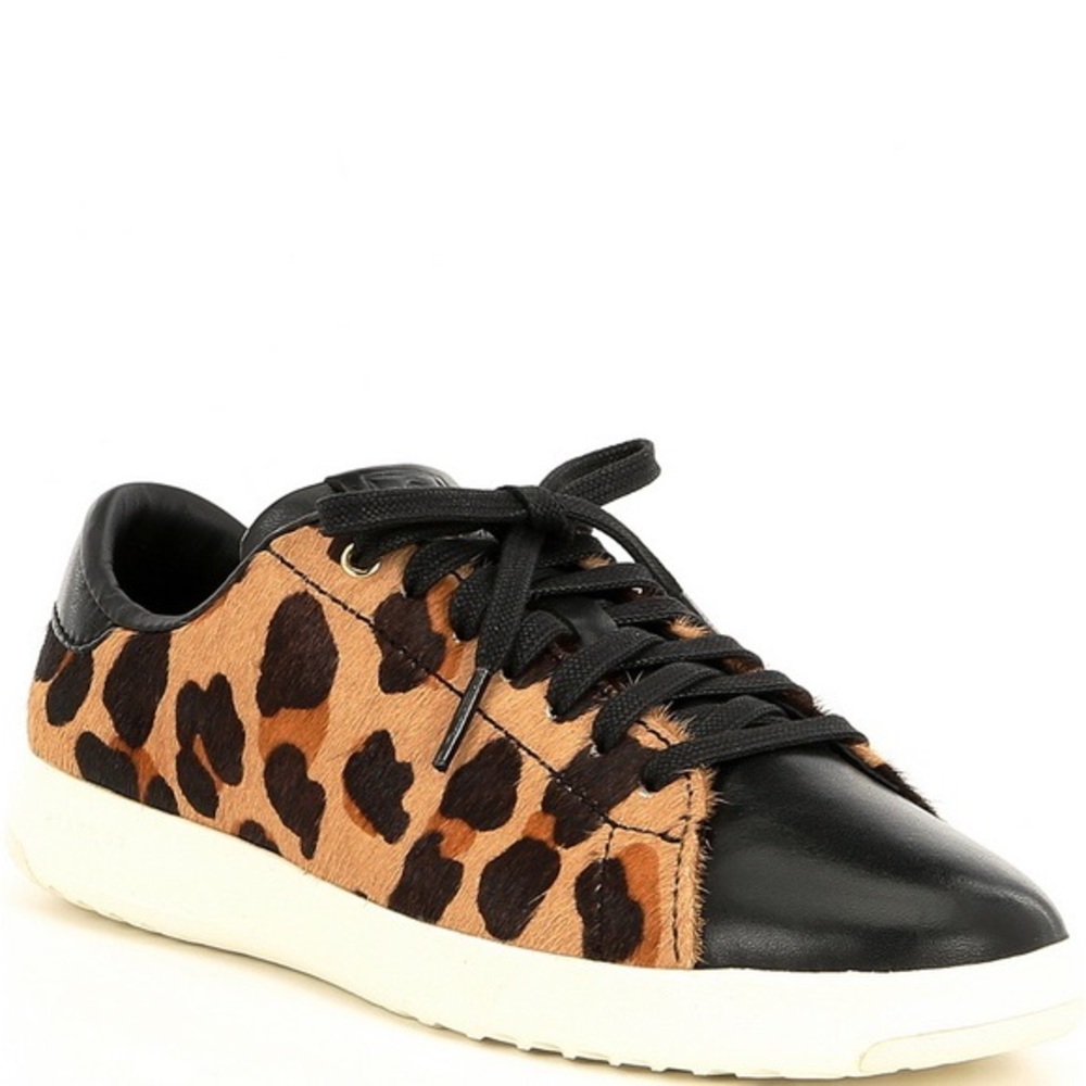 LIKE NEW COLE HAAN GrandPro Leopard Print Faux Calf Hair & Leather Sneakers